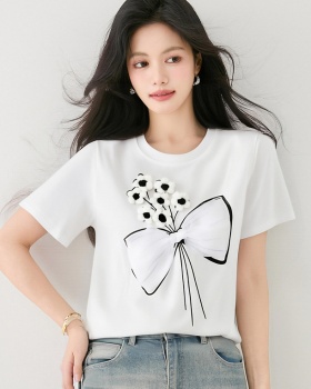 Short sleeve summer T-shirt stereoscopic flowers tops