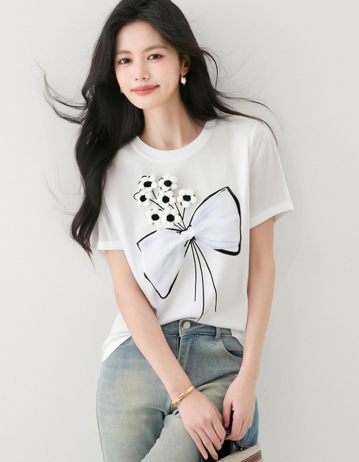 Short sleeve summer T-shirt stereoscopic flowers tops