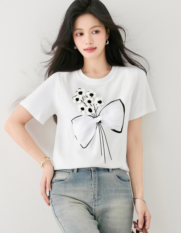 Short sleeve summer T-shirt stereoscopic flowers tops