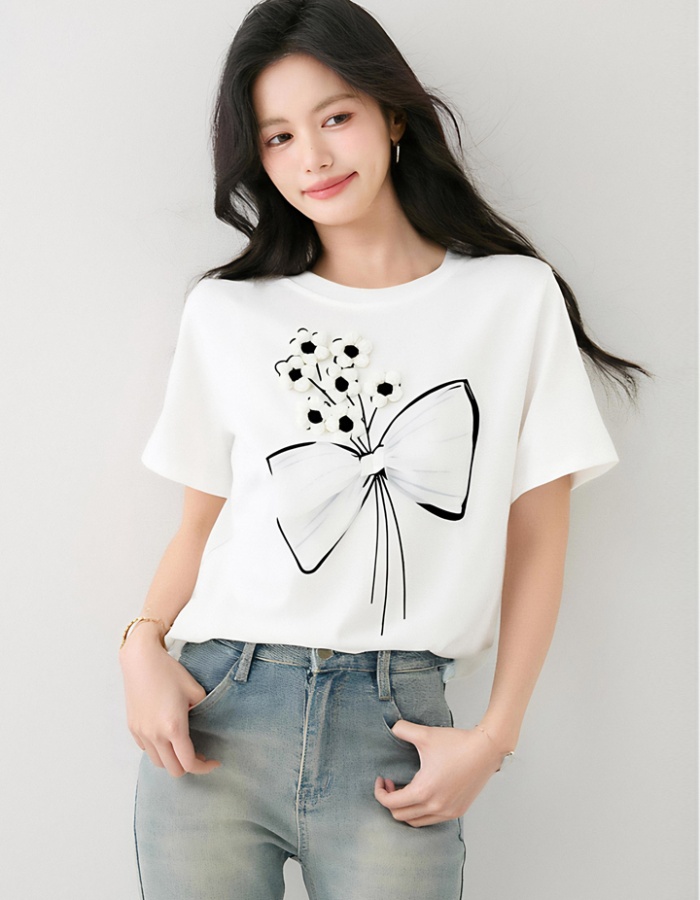 Short sleeve summer T-shirt stereoscopic flowers tops