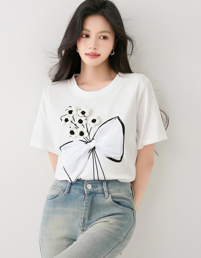 Short sleeve summer T-shirt stereoscopic flowers tops