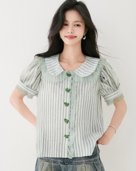 Show young short sleeve tops doll collar shirt