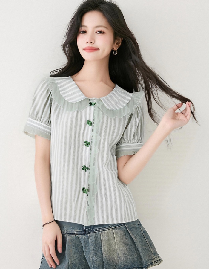 Show young short sleeve tops doll collar shirt
