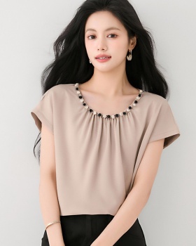 Beading tender niche shirt summer satin tops