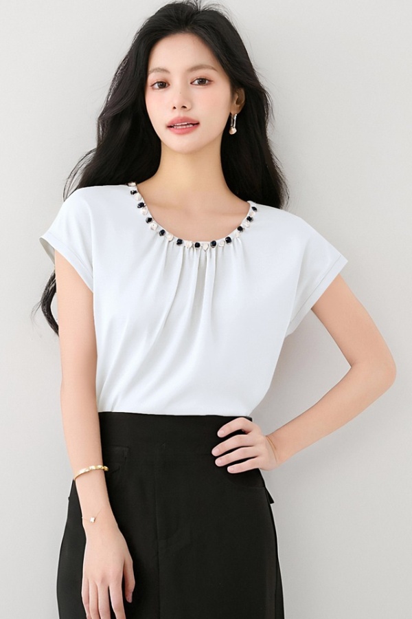 Beading tender niche shirt summer satin tops
