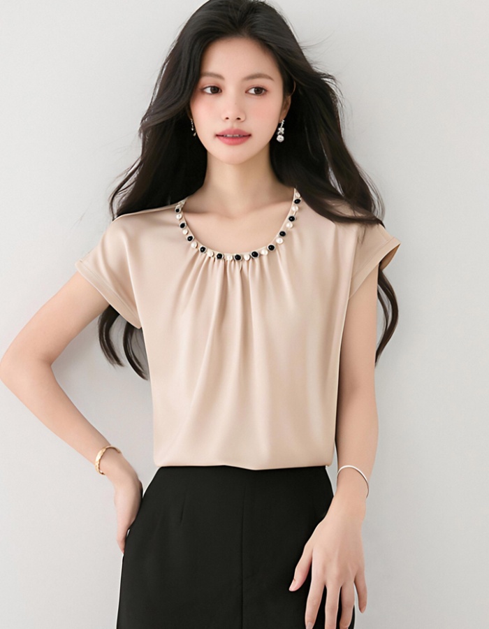 Beading tender niche shirt summer satin tops