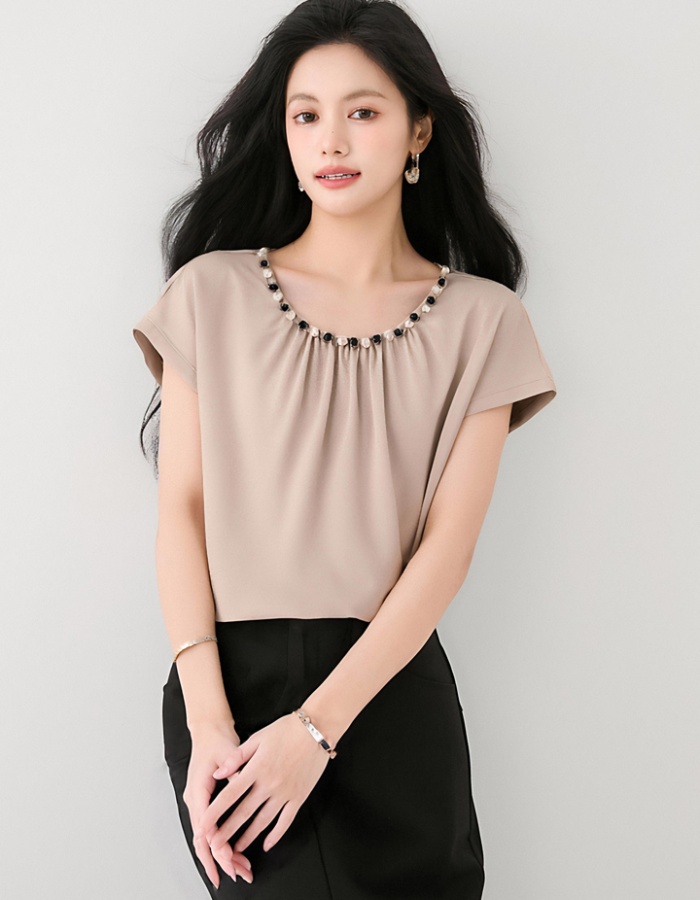 Beading tender niche shirt summer satin tops
