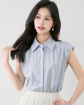 Thin Korean style Casual tops stripe loose blue-white shirt