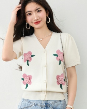 Knitted flowers coat stereoscopic retro sweater