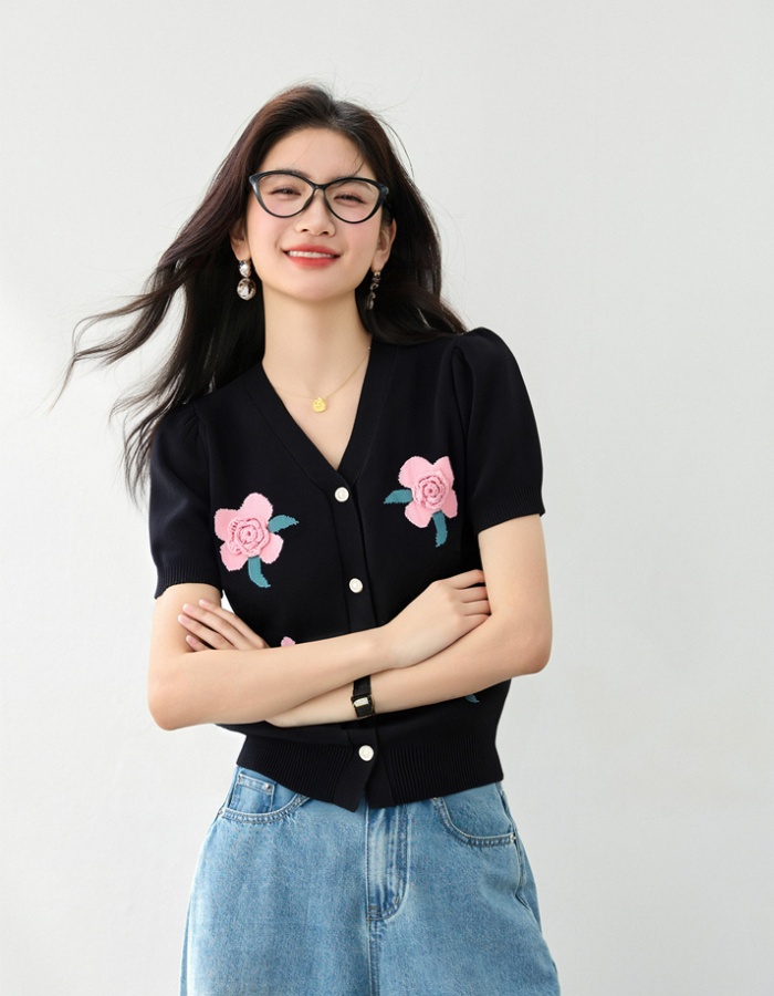 Knitted flowers coat stereoscopic retro sweater