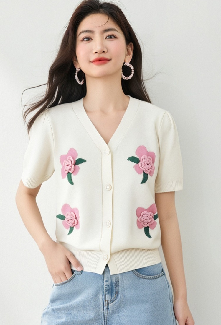 Knitted flowers coat stereoscopic retro sweater