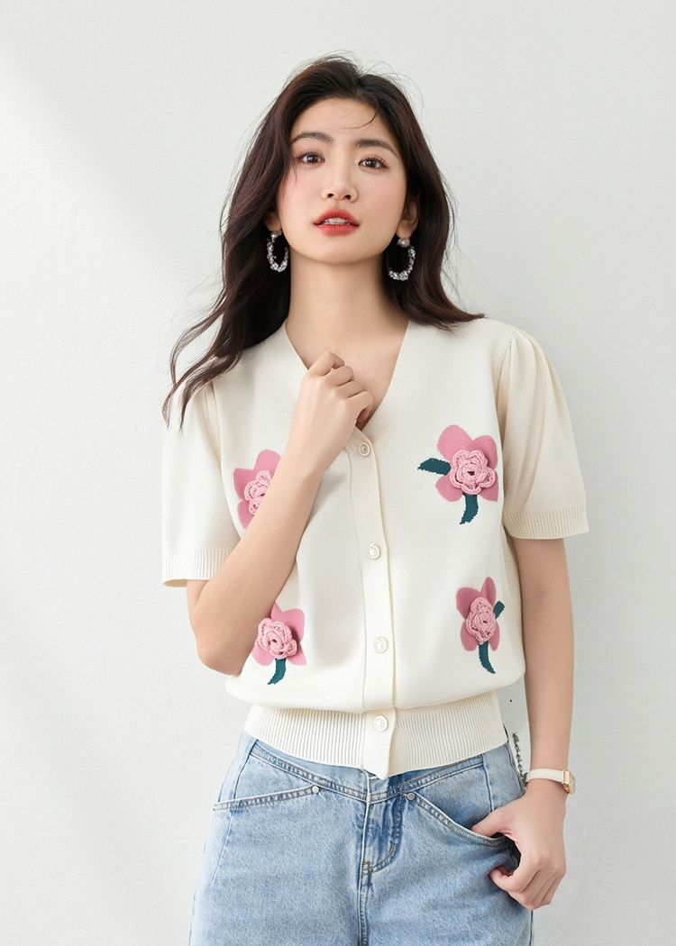 Knitted flowers coat stereoscopic retro sweater