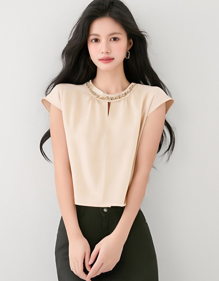 Satin France style summer tops commuting beading shirt