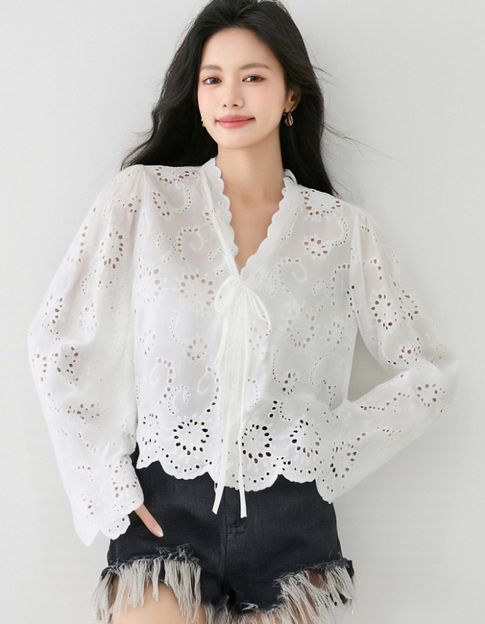 Sunscreen long sleeve lace shirt summer white hollow shawl