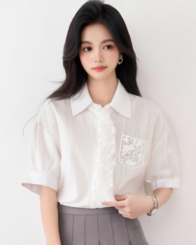Frenum lace shirt unique short sleeve tops for women