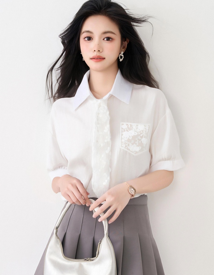 Frenum lace shirt unique short sleeve tops for women