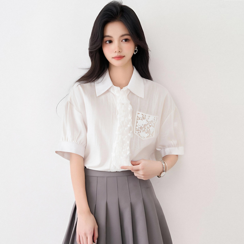 Frenum lace shirt unique short sleeve tops for women