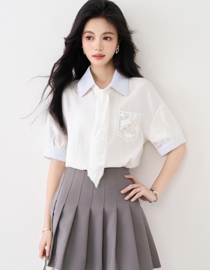 Frenum lace shirt unique short sleeve tops for women