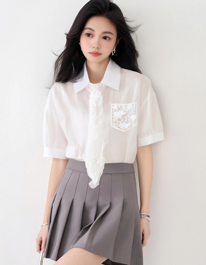 Frenum lace shirt unique short sleeve tops for women