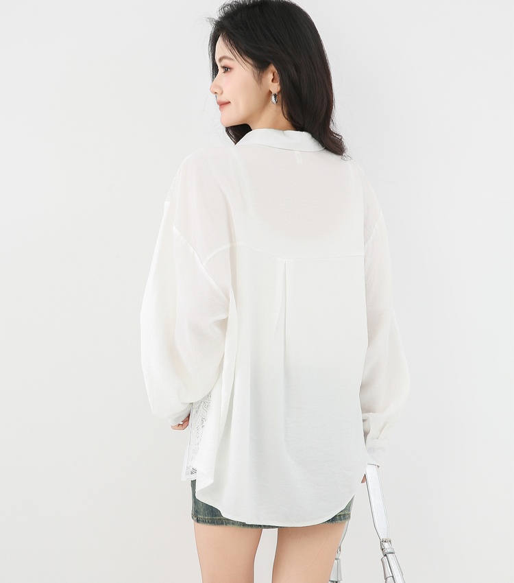 Crochet loose long sleeve tops hollow lace shirt