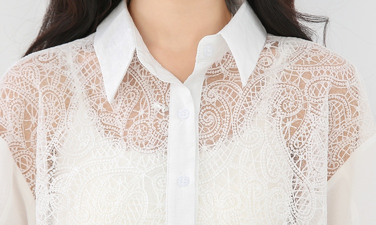 Crochet loose long sleeve tops hollow lace shirt