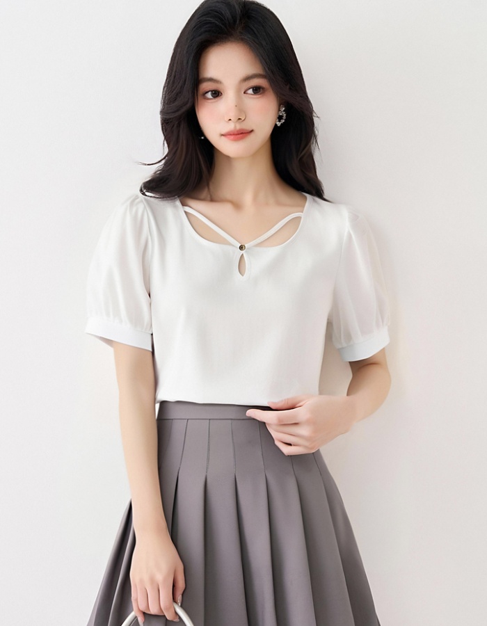 Puff sleeve temperament T-shirt square collar tops for women