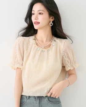 Embroidered unique chiffon shirt retro summer tops