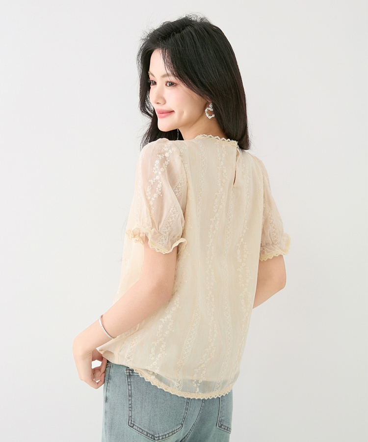 Embroidered unique chiffon shirt retro summer tops