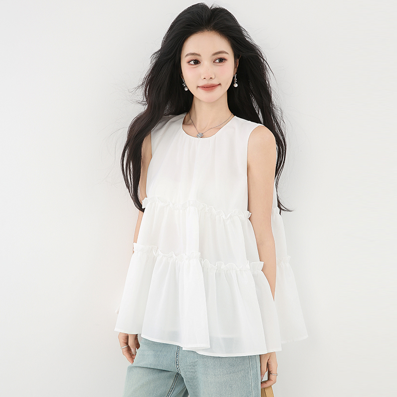 White sleeveless shirt temperament tops