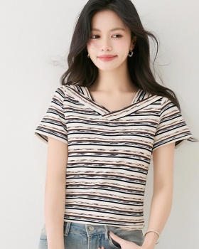 Loose summer short sleeve T-shirt slim V-neck tops for women