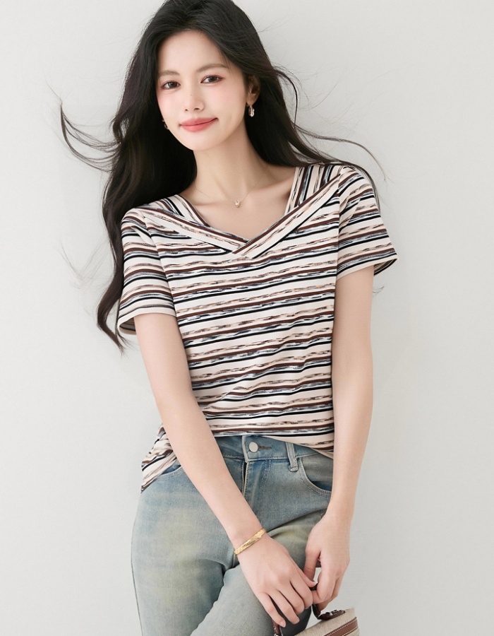 Loose summer short sleeve T-shirt slim V-neck tops for women