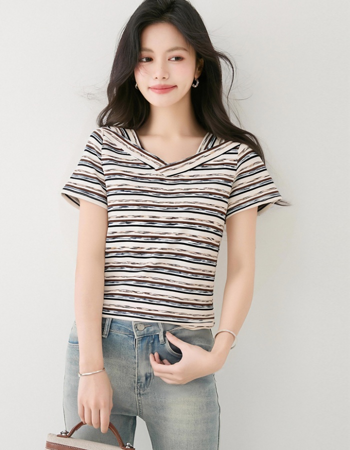Loose summer short sleeve T-shirt slim V-neck tops for women