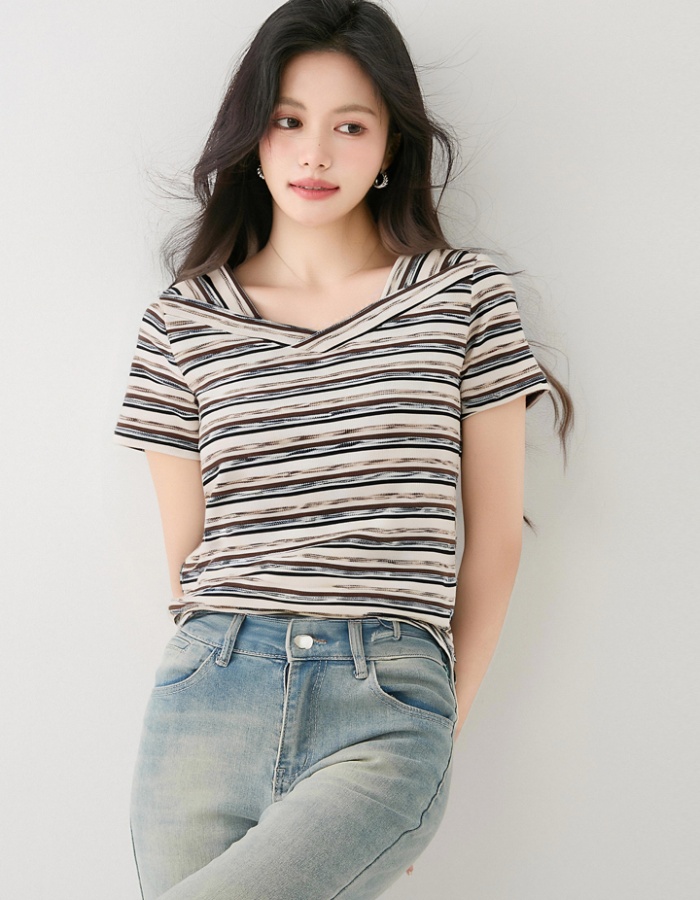 Loose summer short sleeve T-shirt slim V-neck tops for women