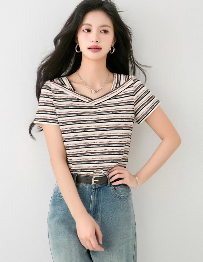 Loose summer short sleeve T-shirt slim V-neck tops for women