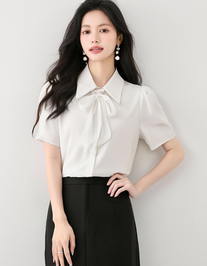 Satin commuting tops short sleeve France style shirt
