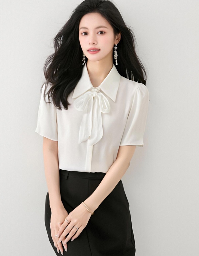 Satin commuting tops short sleeve France style shirt