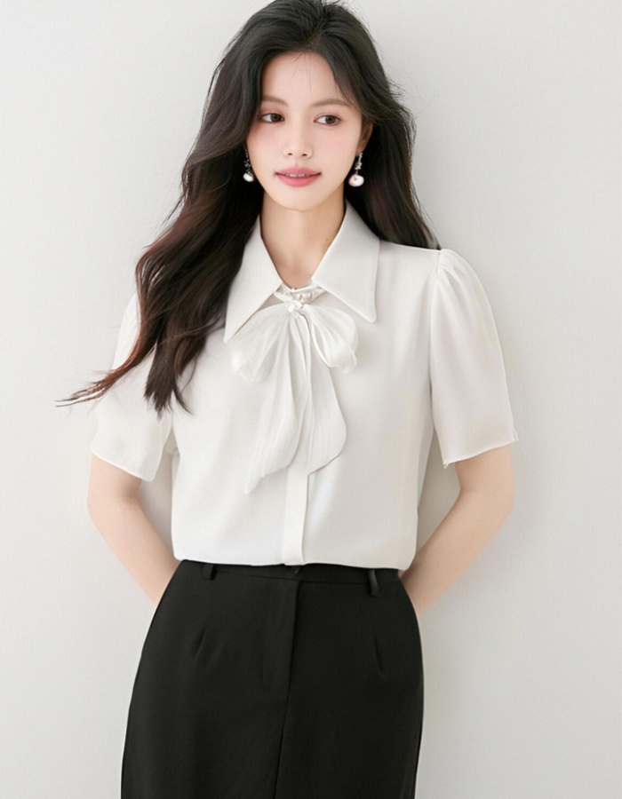Satin commuting tops short sleeve France style shirt