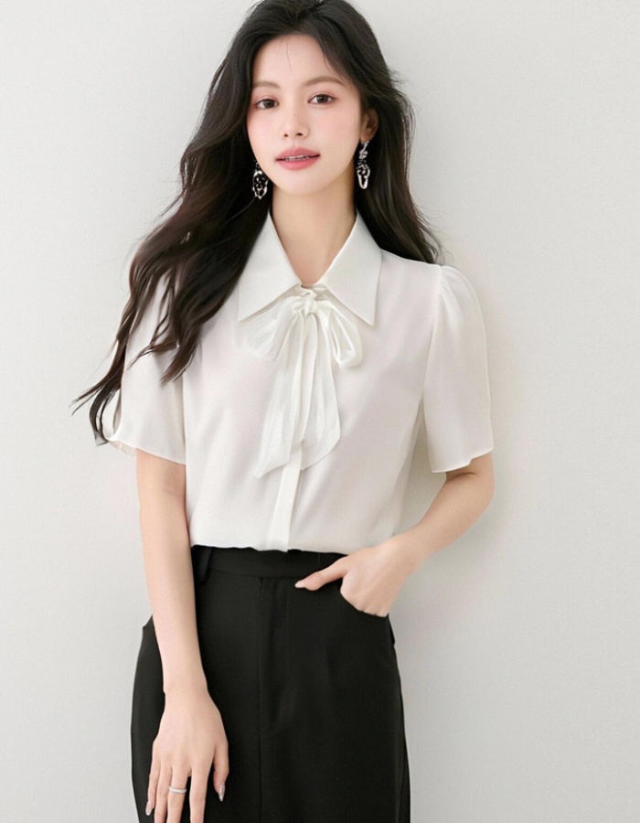Satin commuting tops short sleeve France style shirt