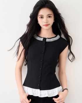 Mixed colors slim tops France style black shirt for women