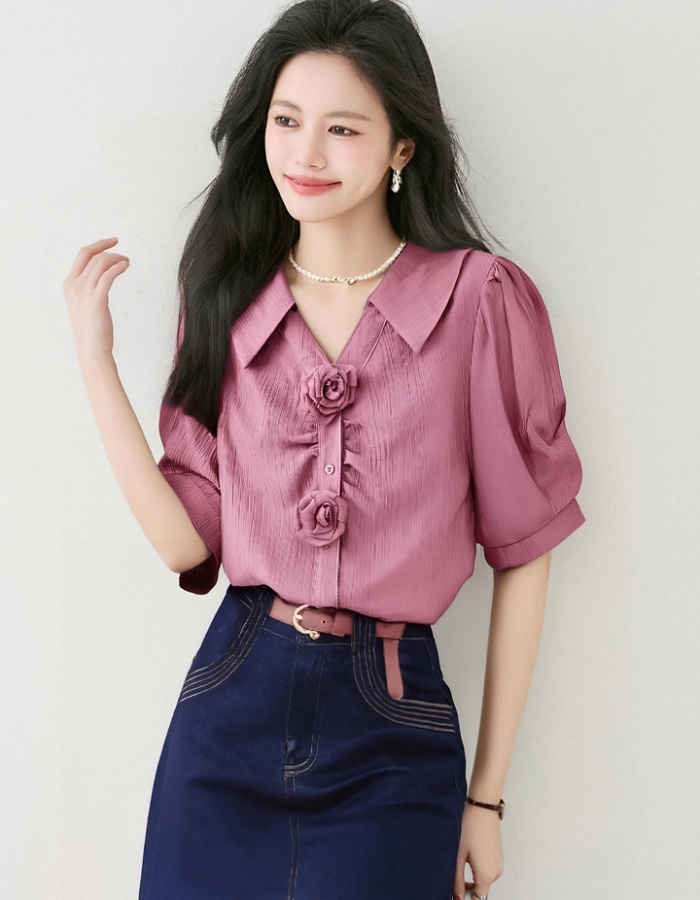 Summer retro shirt slim temperament tops for women