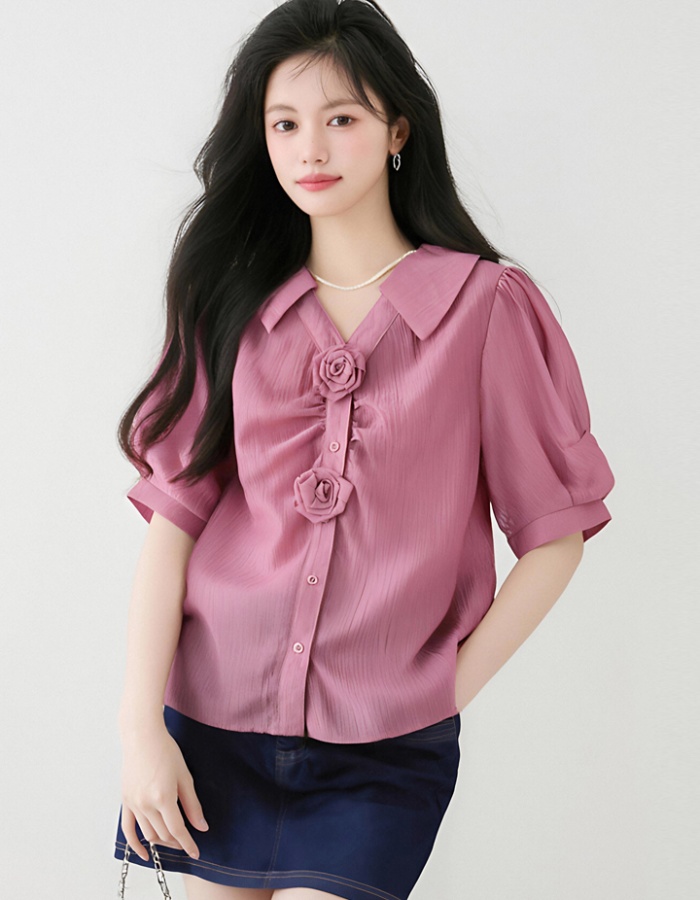 Summer retro shirt slim temperament tops for women