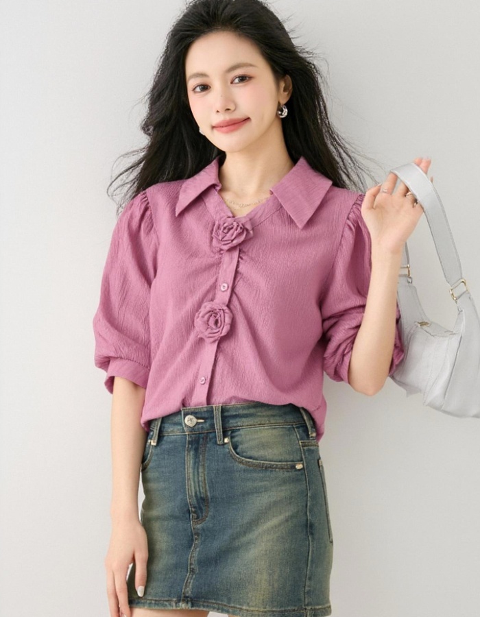 Summer retro shirt slim temperament tops for women