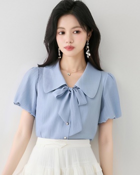 Summer slim chiffon shirt commuting blue tops for women