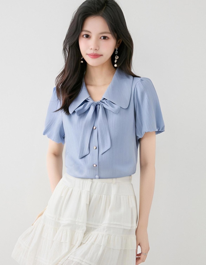 Summer slim chiffon shirt commuting blue tops for women