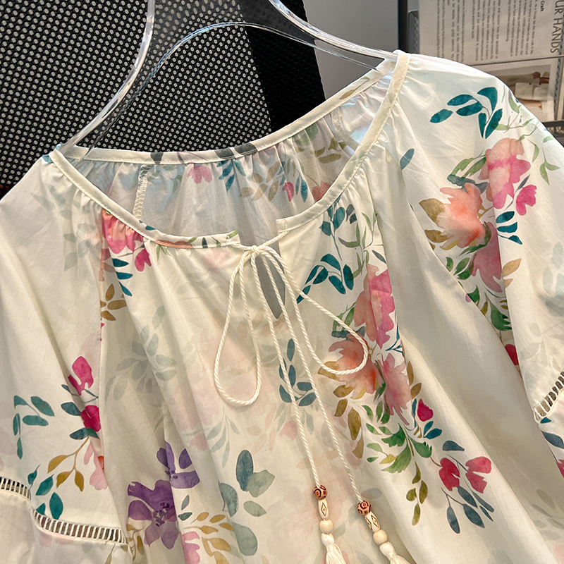 Summer lantern sleeve tops printing shirt for women