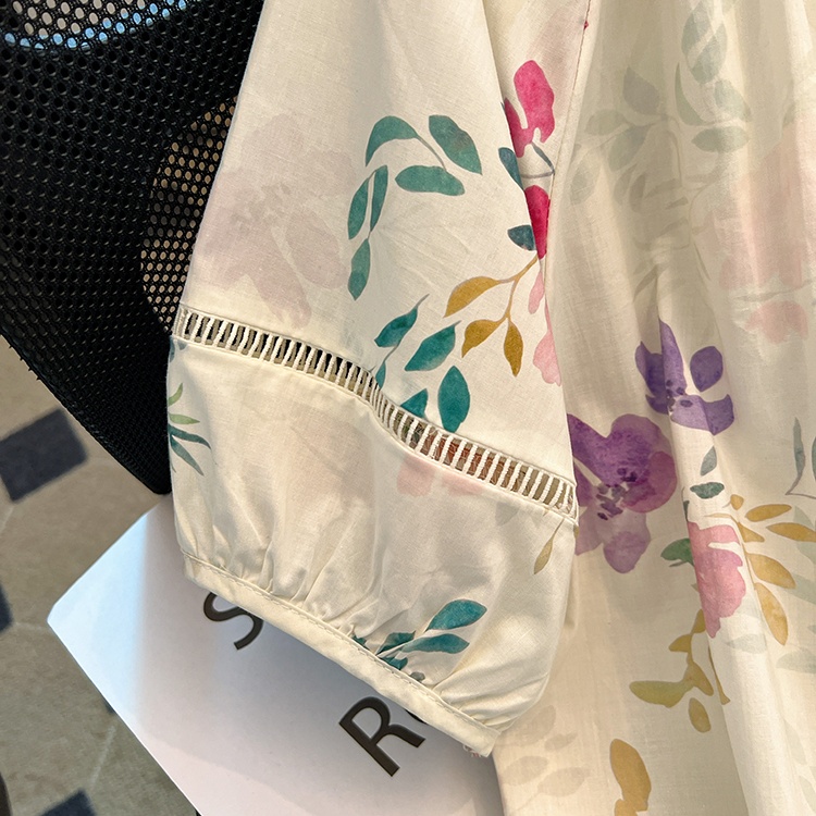 Summer lantern sleeve tops printing shirt for women