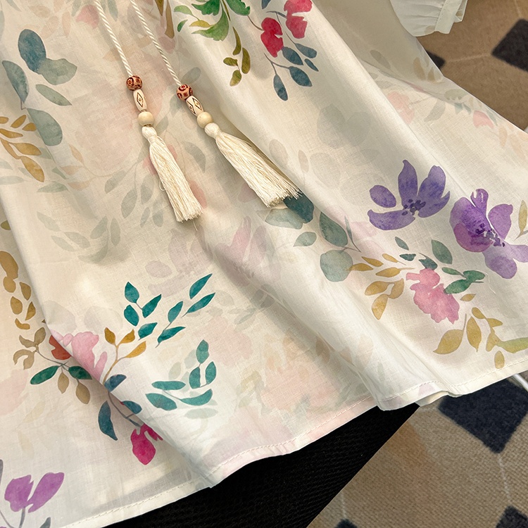 Summer lantern sleeve tops printing shirt for women