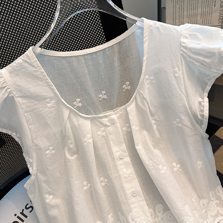 Splice short sleeve tops hollow round neck shirt for women