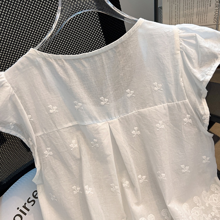 Splice short sleeve tops hollow round neck shirt for women