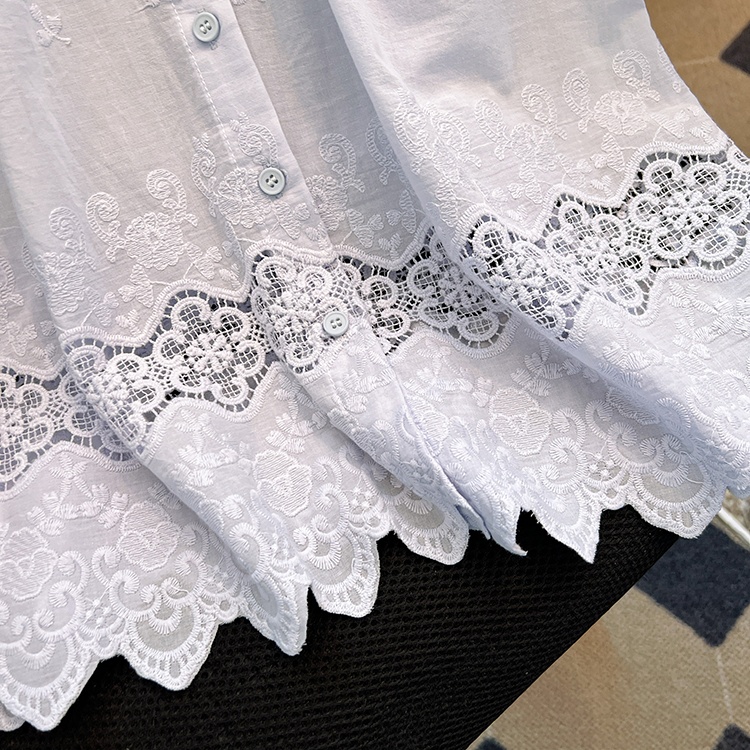 Splice short sleeve tops hollow round neck shirt for women